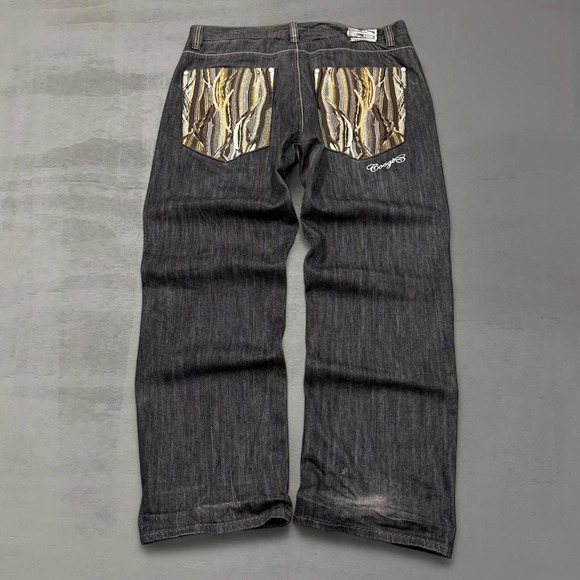 Vintage COOGI Crazy Jeans Men's Dark Wash Embroidered Pocket Denim Pants 42 x 34